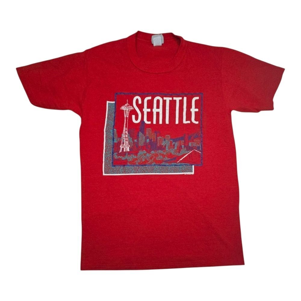 Vintage Seattle Washington Shirt Small Red Skyline 90s Retro Single Stitch